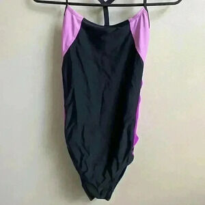 Champion One Piece Swimsuit Athletic Size M 8/10 Colorblock Black Pink Purple